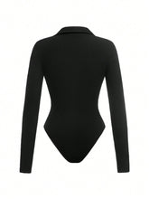 Casual Solid Color Knitted Turtleneck Long Sleeve Bodysuit For Women